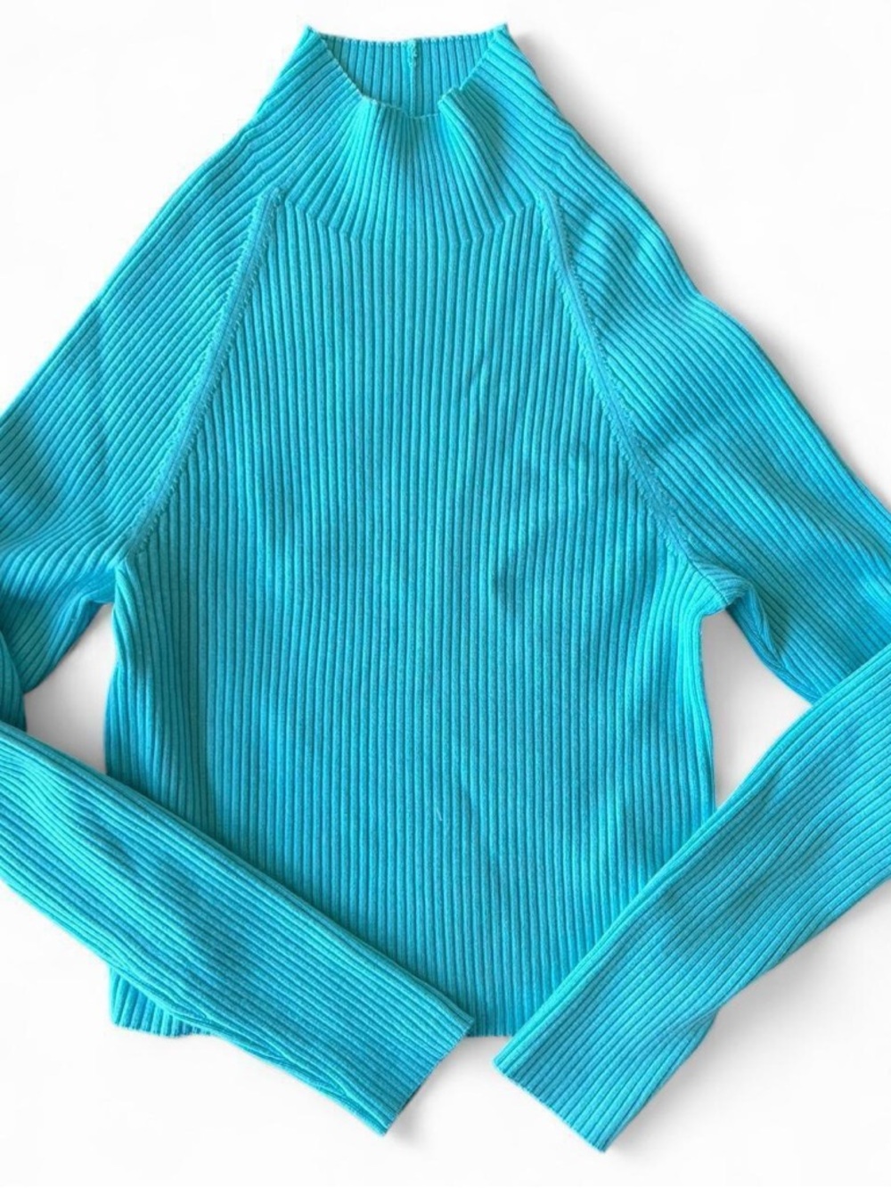 Alice + Olivia Ribbed Mock Neck Top - Turquoise